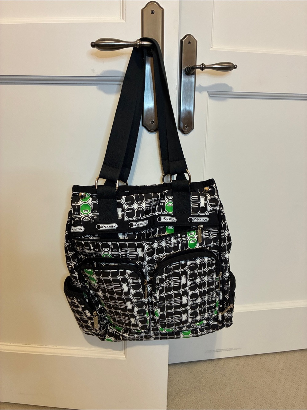 LeSportsac Multi-Pocket Nylon Tote Bag & Matching Pouch Bubble Logo Print👵MT